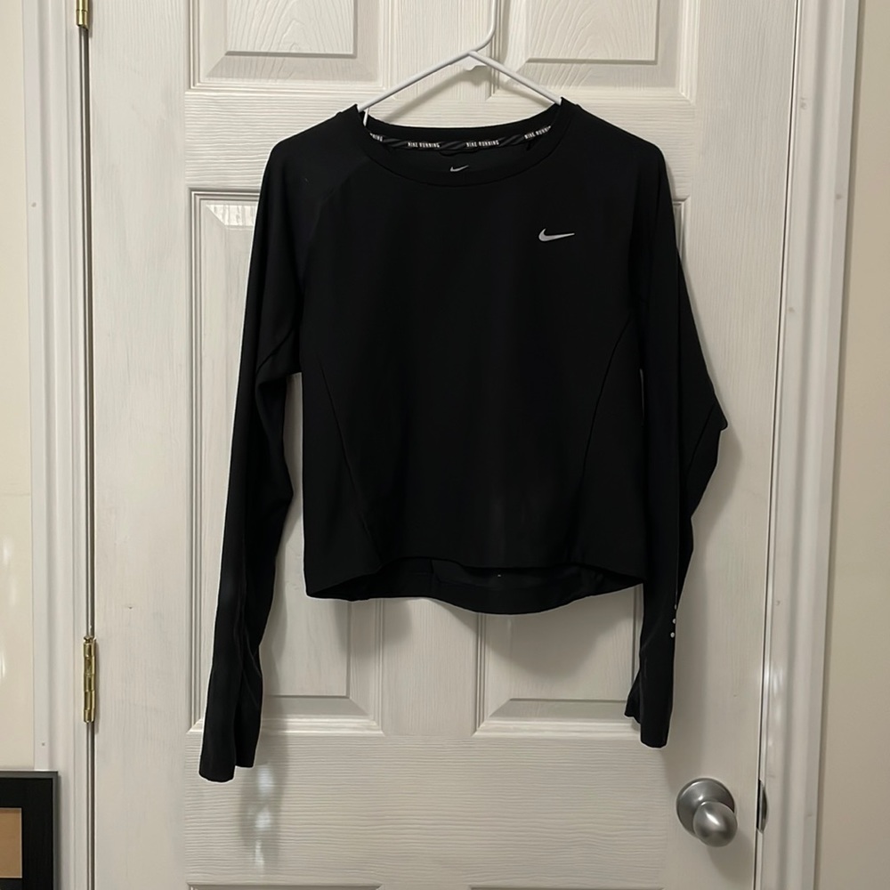 Black Nike long sleeve long crop running sweatshirt
